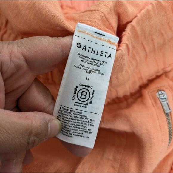 NEW Athleta Cabo Tide Linen Jogger Pants 14 Cactus Peach Orange Pull On Casual - Picture 10 of 13